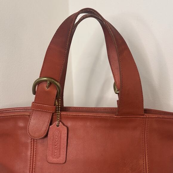 Vintage 90s Coach Red/Orange 4133 Waverly Leather Tote Bag w/ Original Hang Tag - Picture 2 of 14